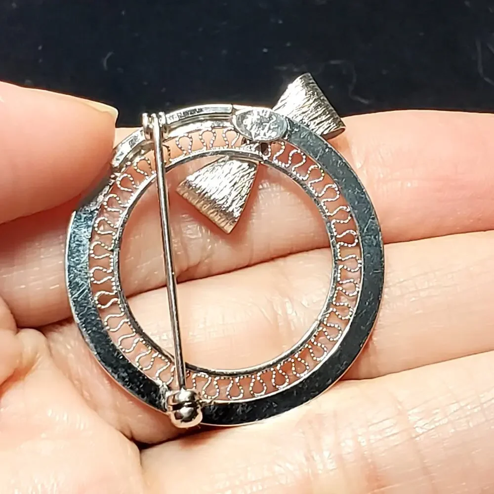Star Art Sterling Bow Open Work Round Brooch 1.25
